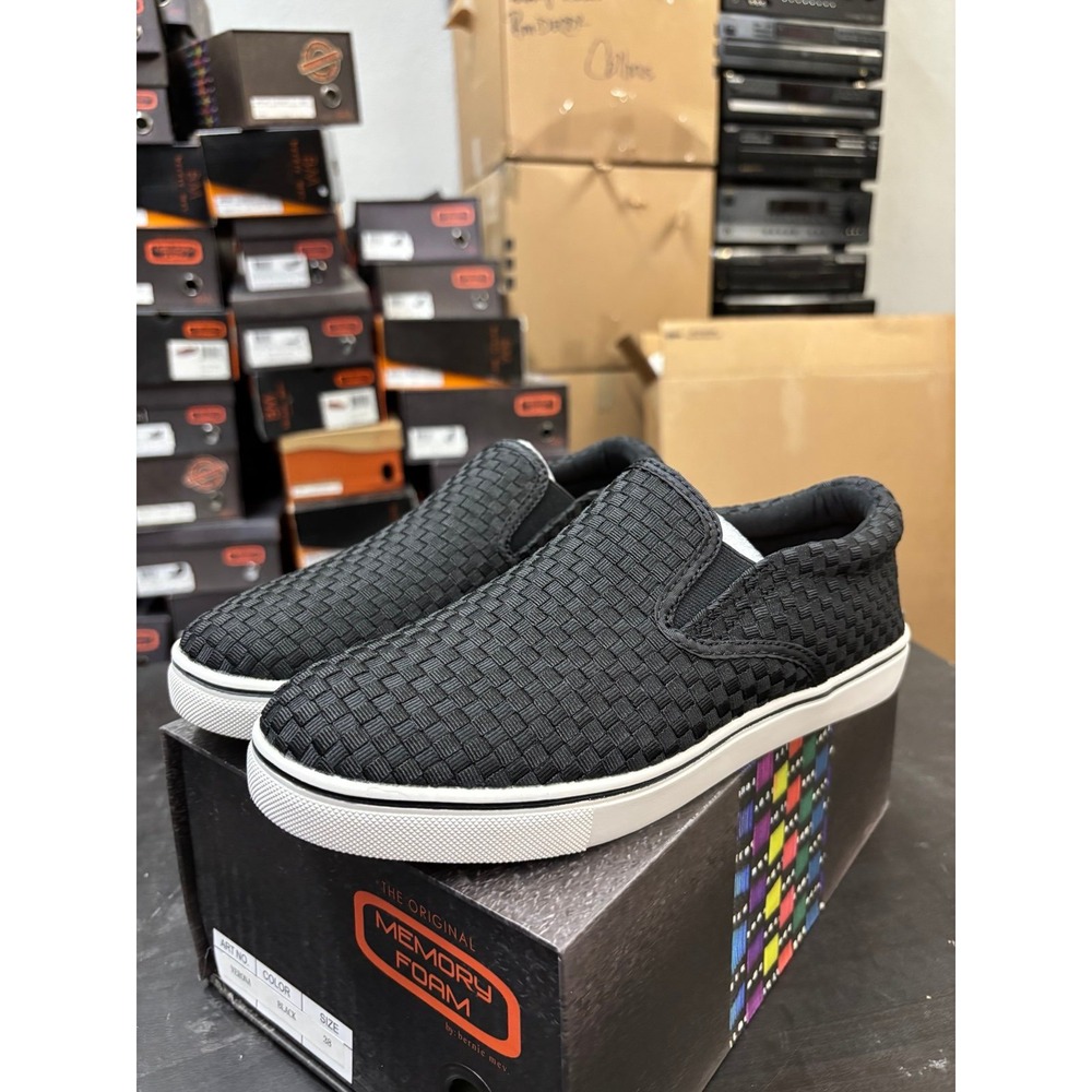 Bernie Mev Verona Black Woven Slip On Memory Foam Sneakers Womens Size 38 US 7.5